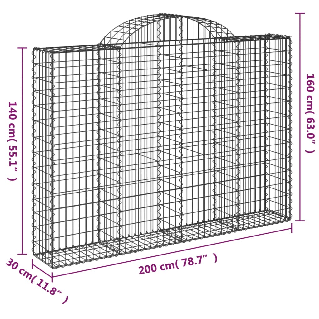 Arched Gabion Baskets 2 pcs 200x30x140/160 cm Galvanised Iron