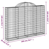 Arched Gabion Baskets 2 pcs 200x30x140/160 cm Galvanised Iron