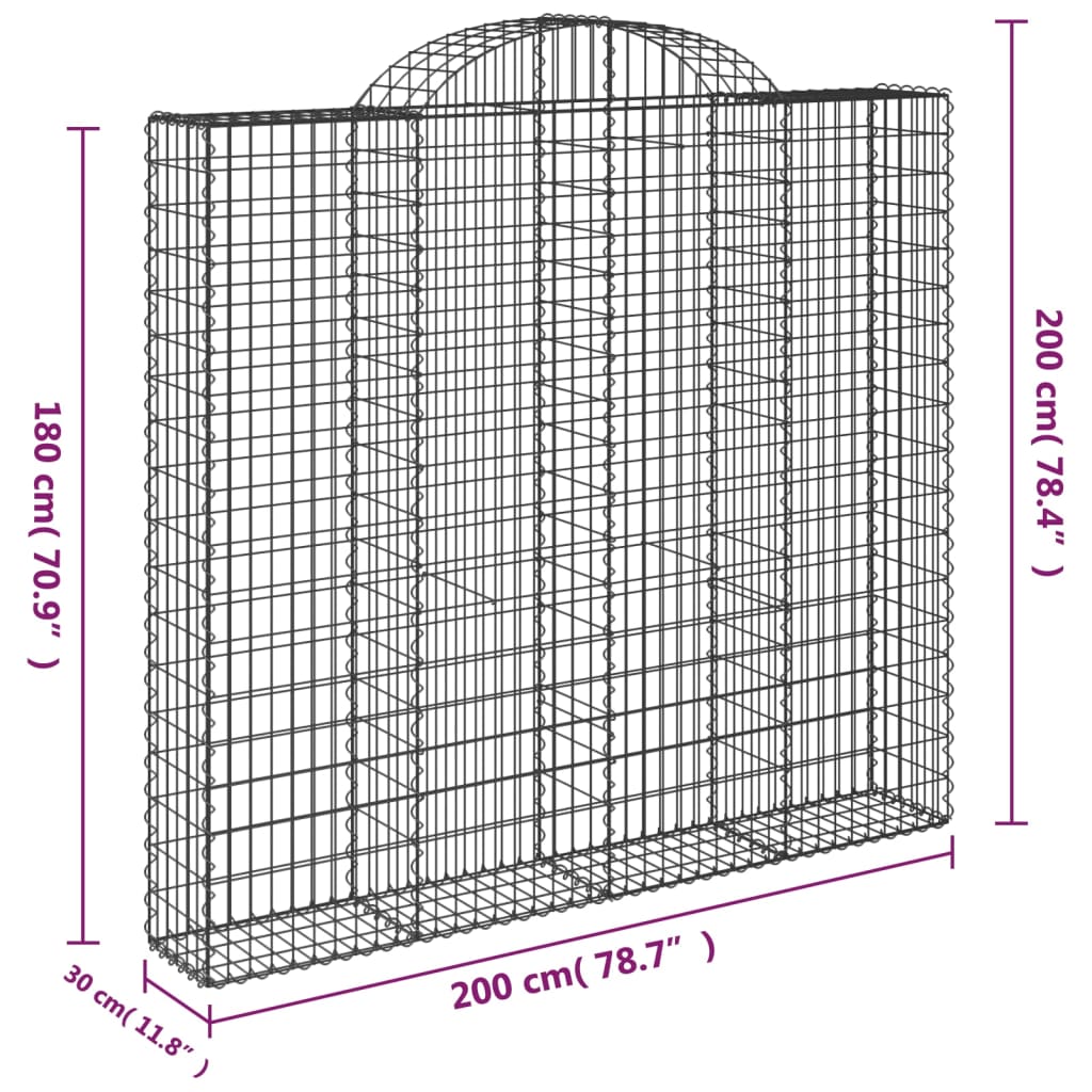 Arched Gabion Baskets 4 pcs 200x30x180/200 cm Galvanised Iron