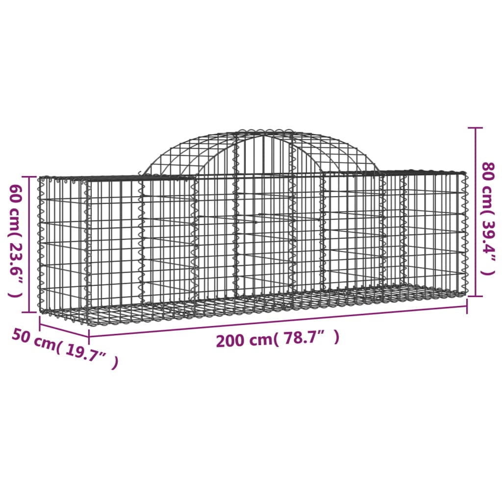 Arched Gabion Baskets 14 pcs 200x50x60/80 cm Galvanised Iron