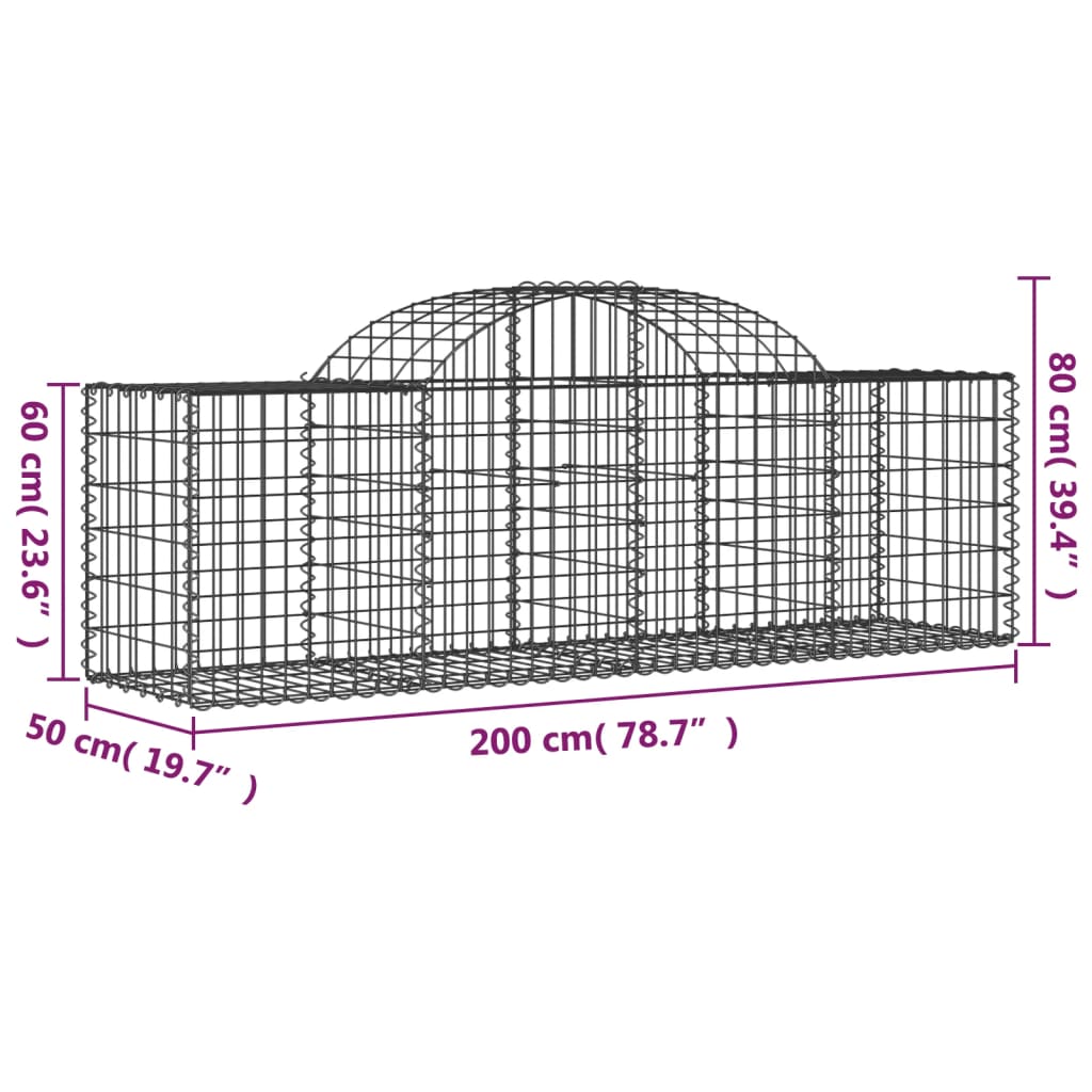 Arched Gabion Baskets 50 pcs 200x50x60/80 cm Galvanised Iron