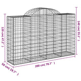 Arched Gabion Baskets 15 pcs 200x50x120/140 cm Galvanised Iron