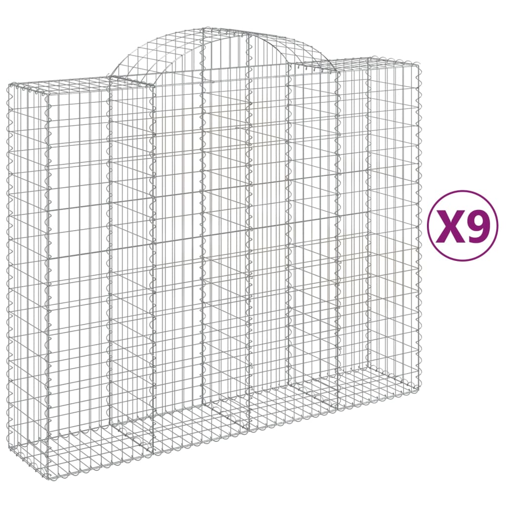 Arched Gabion Baskets 9 pcs 200x50x160/180 cm Galvanised Iron