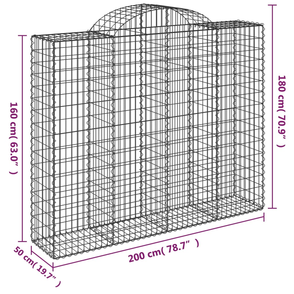 Arched Gabion Baskets 15 pcs 200x50x160/180 cm Galvanised Iron