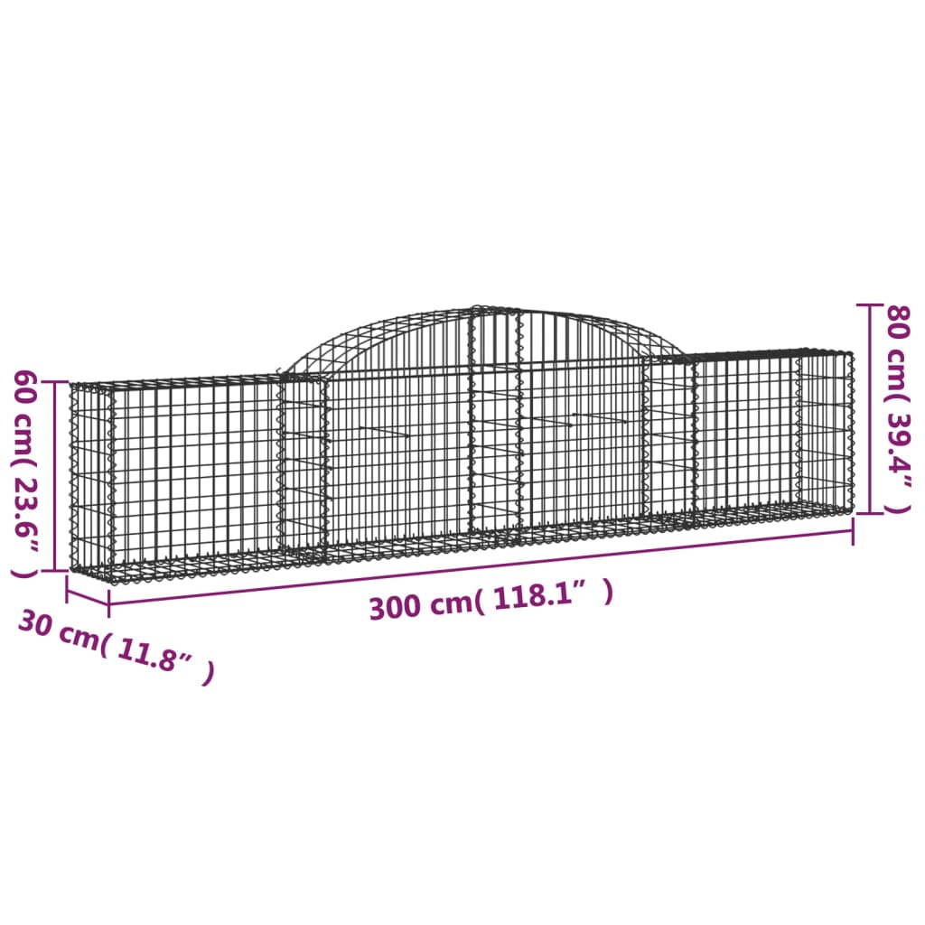Arched Gabion Baskets 11 pcs 300x30x60/80 cm Galvanised Iron