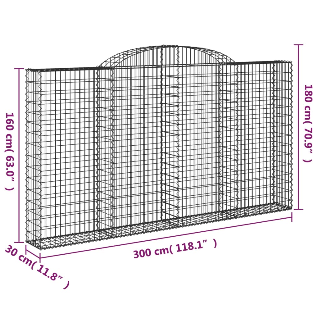 Arched Gabion Baskets 11 pcs 300x30x160/180 cm Galvanised Iron