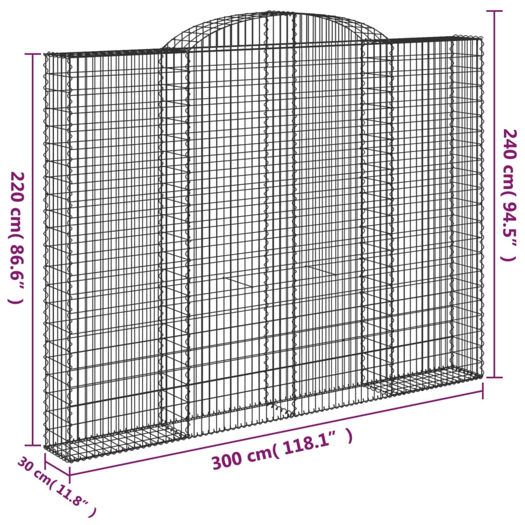 Arched Gabion Baskets 2 pcs 300x30x220/240 cm Galvanised Iron