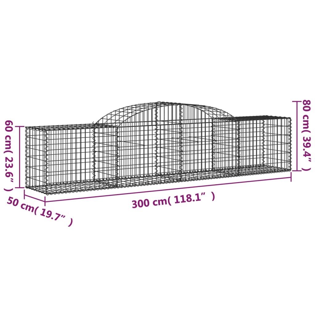 Arched Gabion Baskets 17 pcs 300x50x60/80 cm Galvanised Iron
