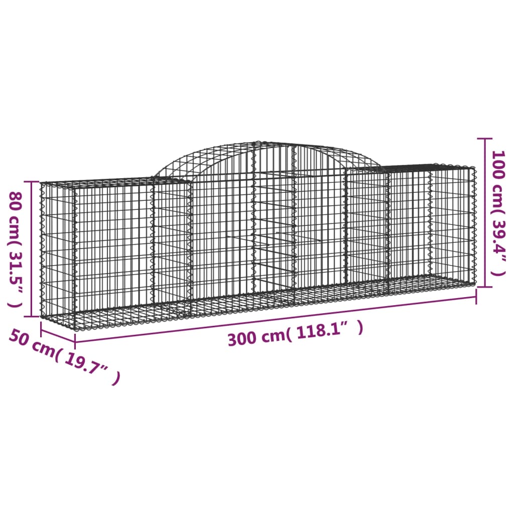 Arched Gabion Baskets 11 pcs 300x50x80/100 cm Galvanised Iron
