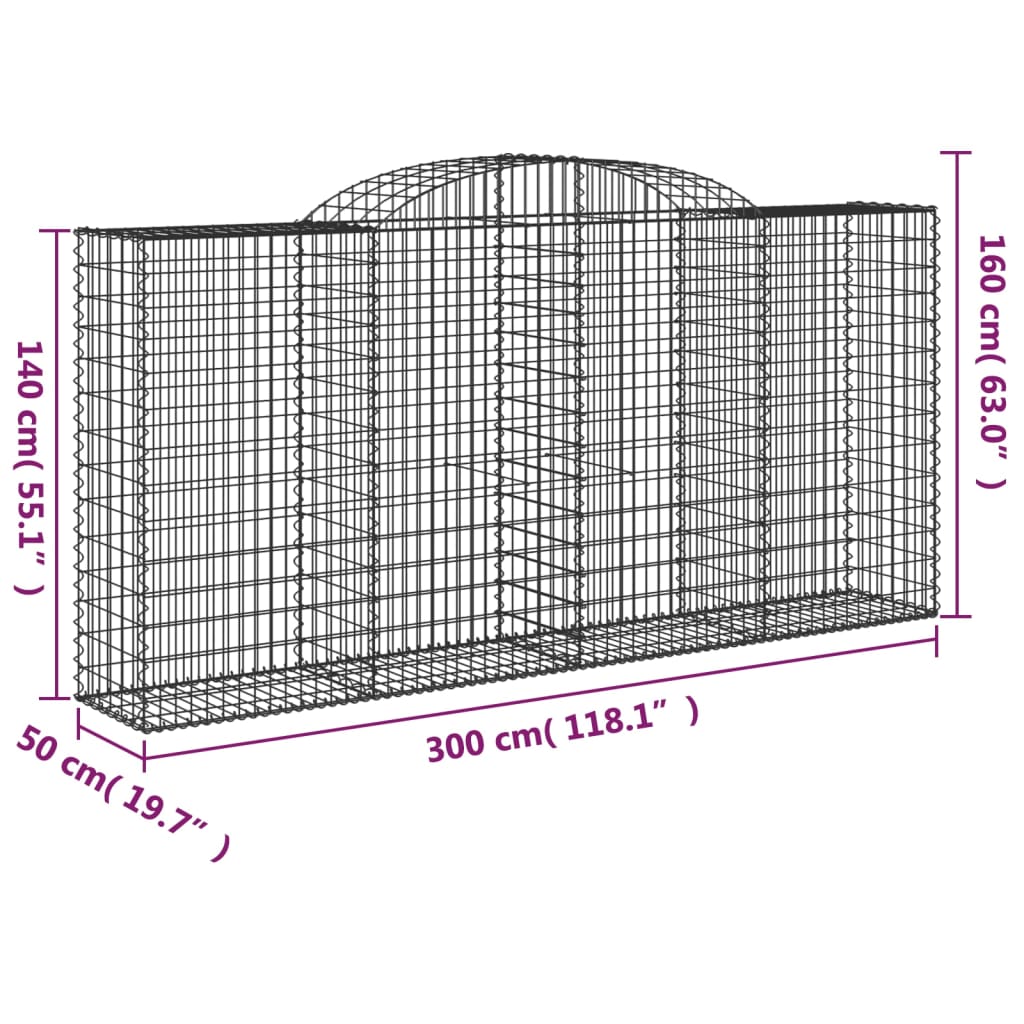 Arched Gabion Baskets 15 pcs 300x50x140/160 cm Galvanised Iron