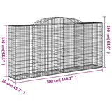 Arched Gabion Baskets 15 pcs 300x50x140/160 cm Galvanised Iron
