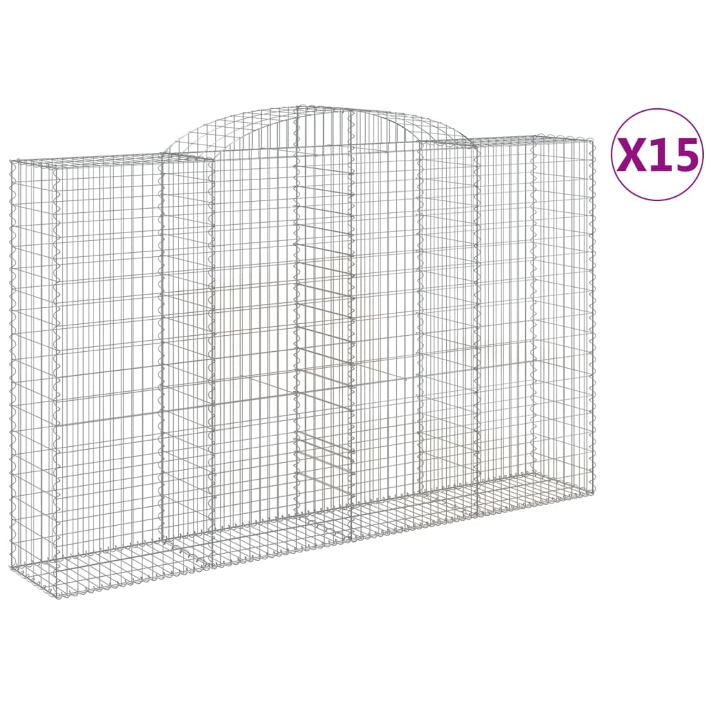 Arched Gabion Baskets 15 pcs 300x50x180/200 cm Galvanised Iron