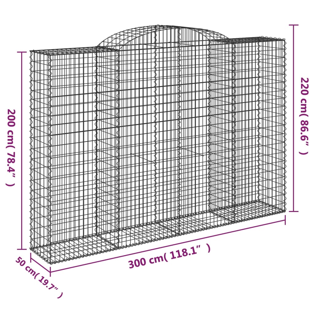 Arched Gabion Baskets 9 pcs 300x50x200/220 cm Galvanised Iron