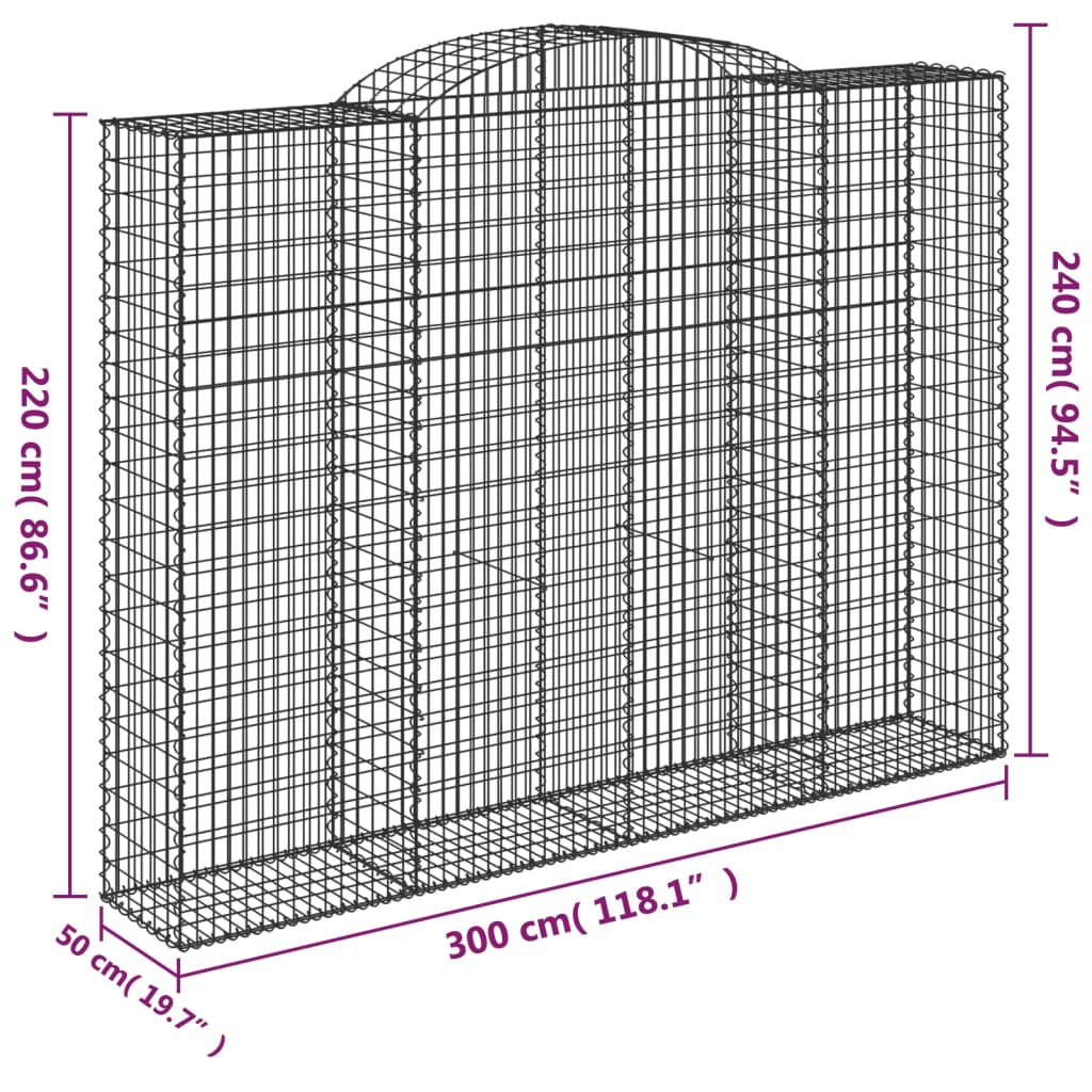 Arched Gabion Baskets 6 pcs 300x50x220/240 cm Galvanised Iron