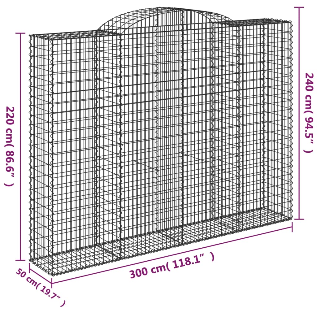 Arched Gabion Baskets 7 pcs 300x50x220/240 cm Galvanised Iron