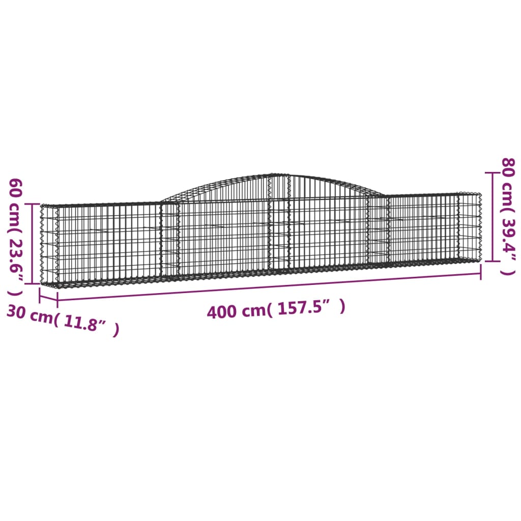 Arched Gabion Baskets 25 pcs 400x30x60/80 cm Galvanised Iron