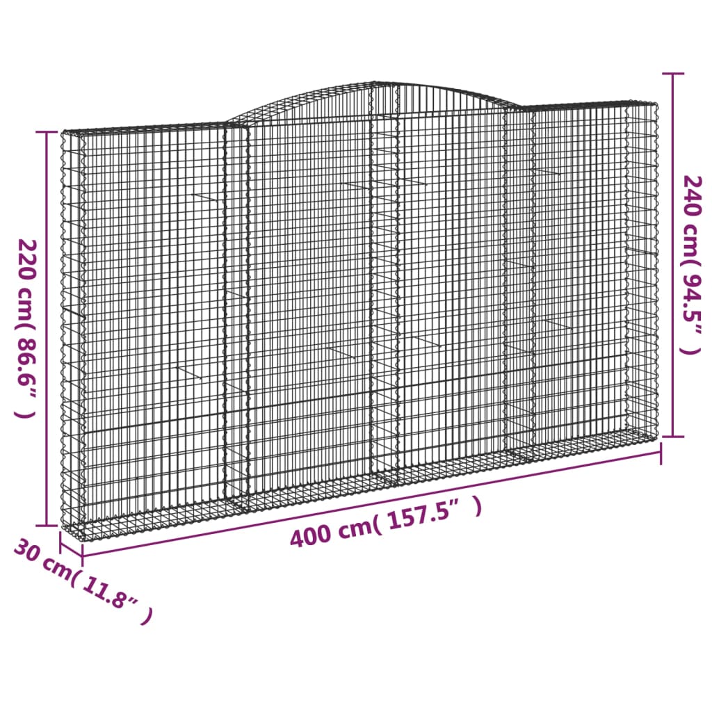 Arched Gabion Baskets 4 pcs 400x30x220/240 cm Galvanised Iron