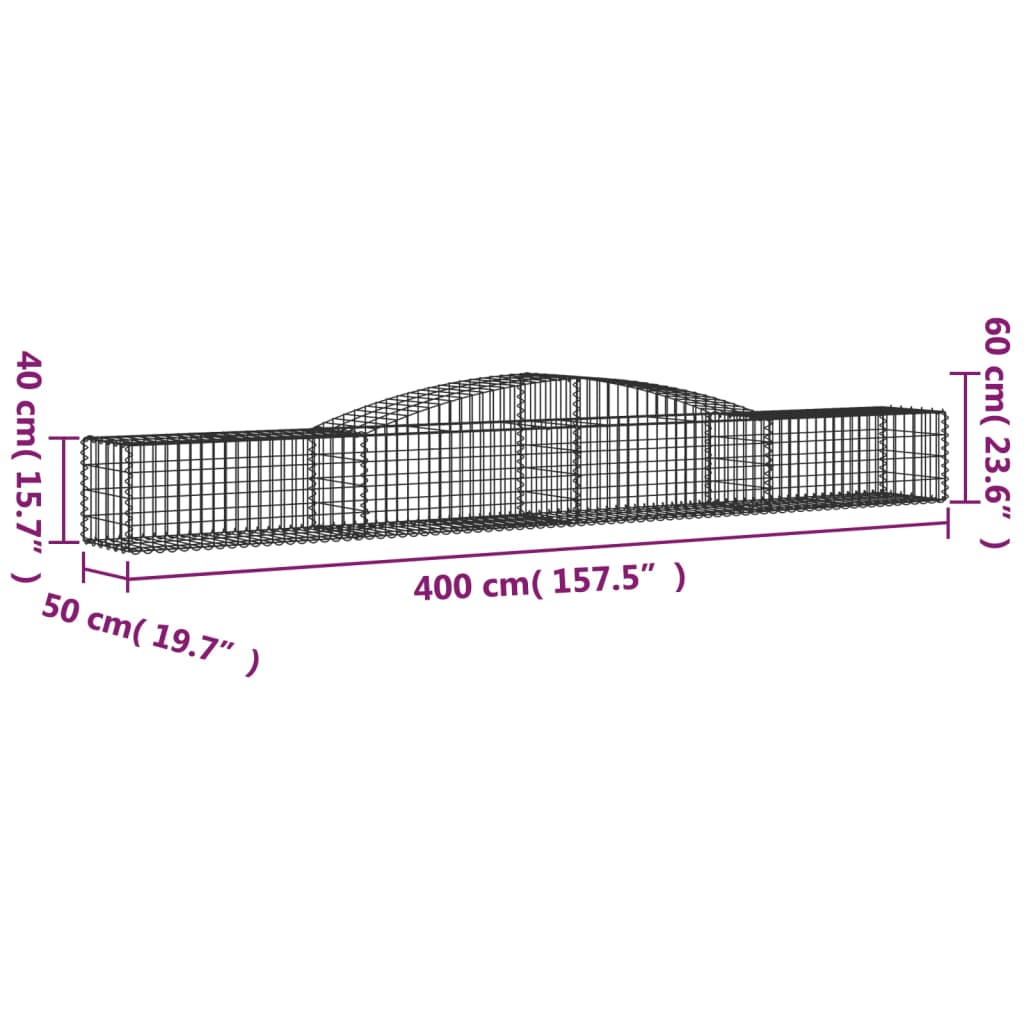 Arched Gabion Baskets 7 pcs 400x50x40/60 cm Galvanised Iron