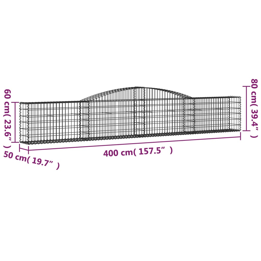 Arched Gabion Baskets 20 pcs 400x50x60/80 cm Galvanised Iron