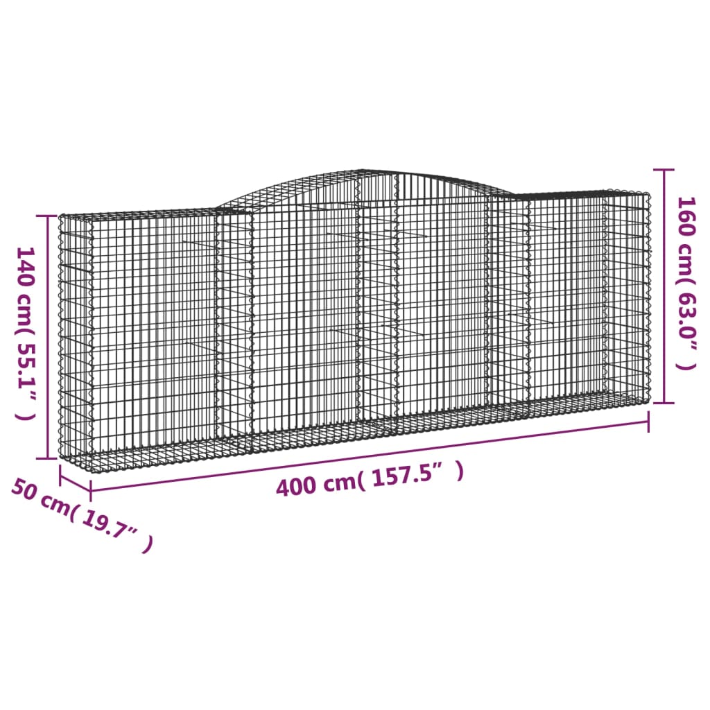 Arched Gabion Baskets 2 pcs 400x50x140/160 cm Galvanised Iron