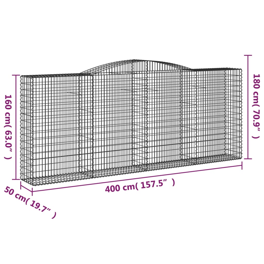 Arched Gabion Baskets 2 pcs 400x50x160/180 cm Galvanised Iron