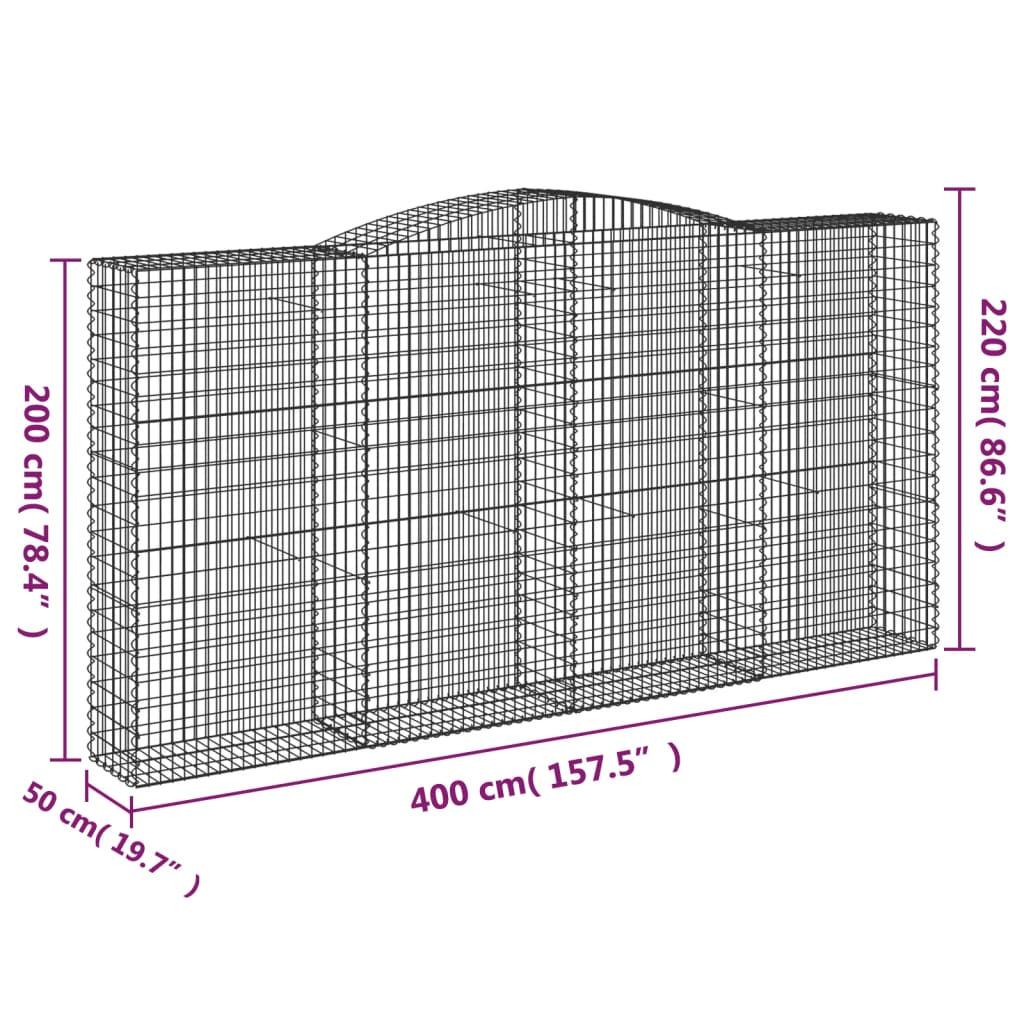Arched Gabion Baskets 6 pcs 400x50x200/220 cm Galvanised Iron