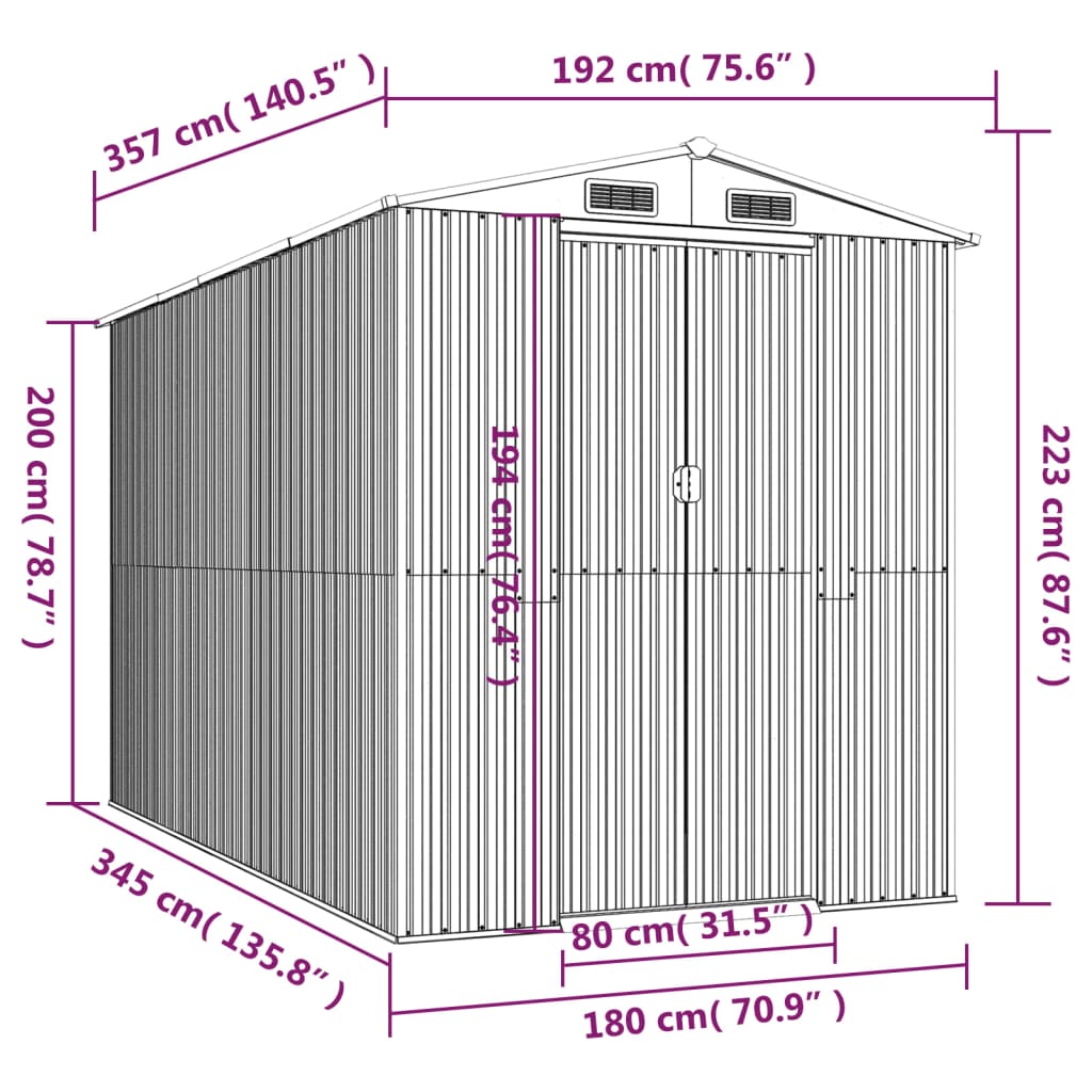 vidaXL Garden Shed Green 192x357x223 cm Galvanised Steel