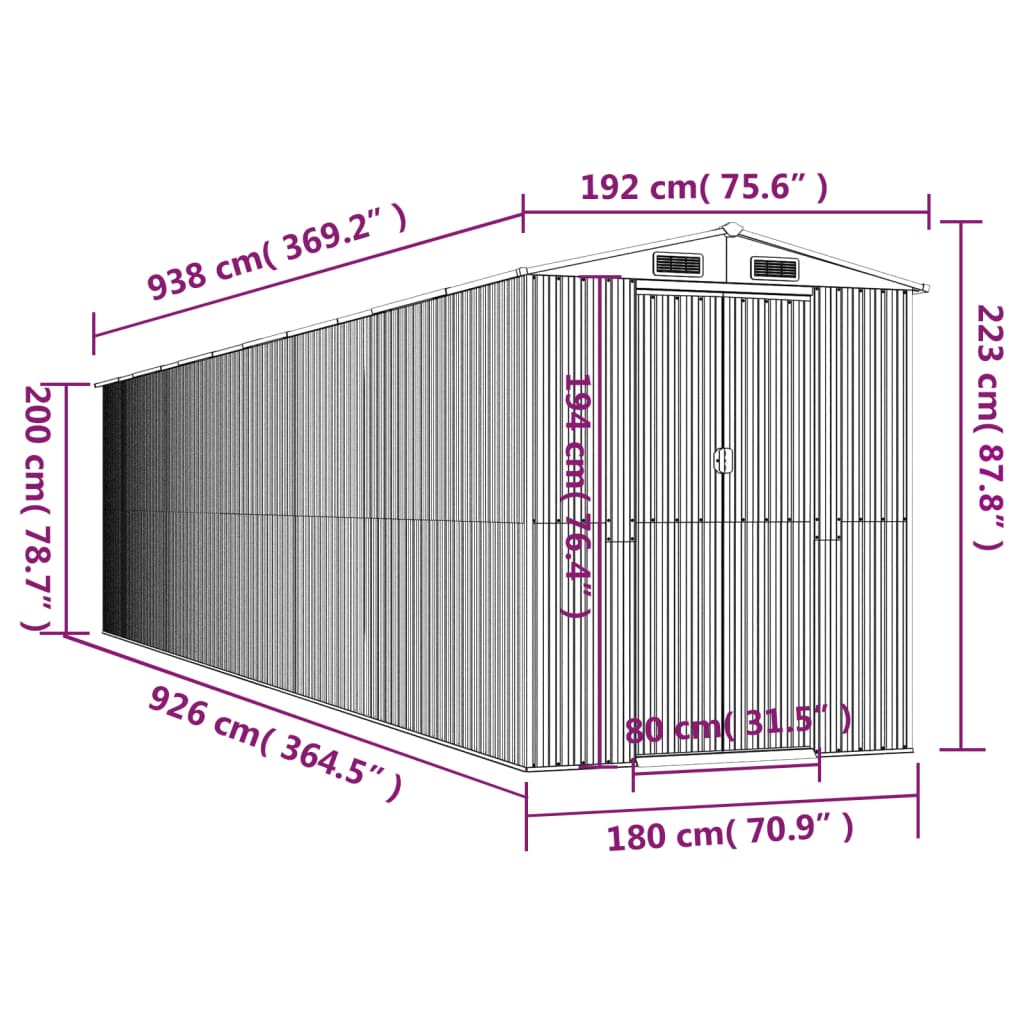 vidaXL Garden Shed Green 192x938x223 cm Galvanised Steel