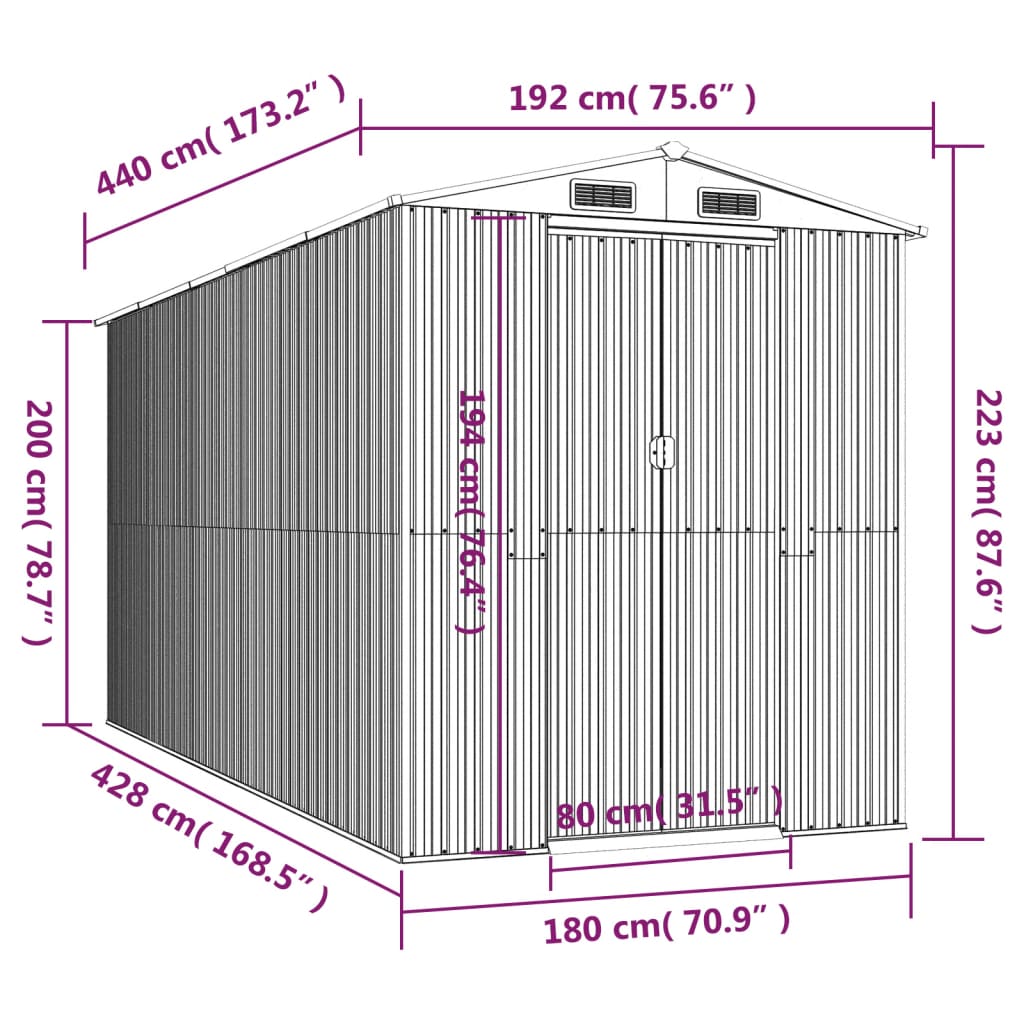 vidaXL Garden Shed Light Grey 192x440x223 cm Galvanised Steel