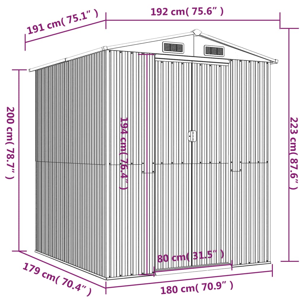 vidaXL Garden Shed Anthracite 192x191x223 cm Galvanised Steel