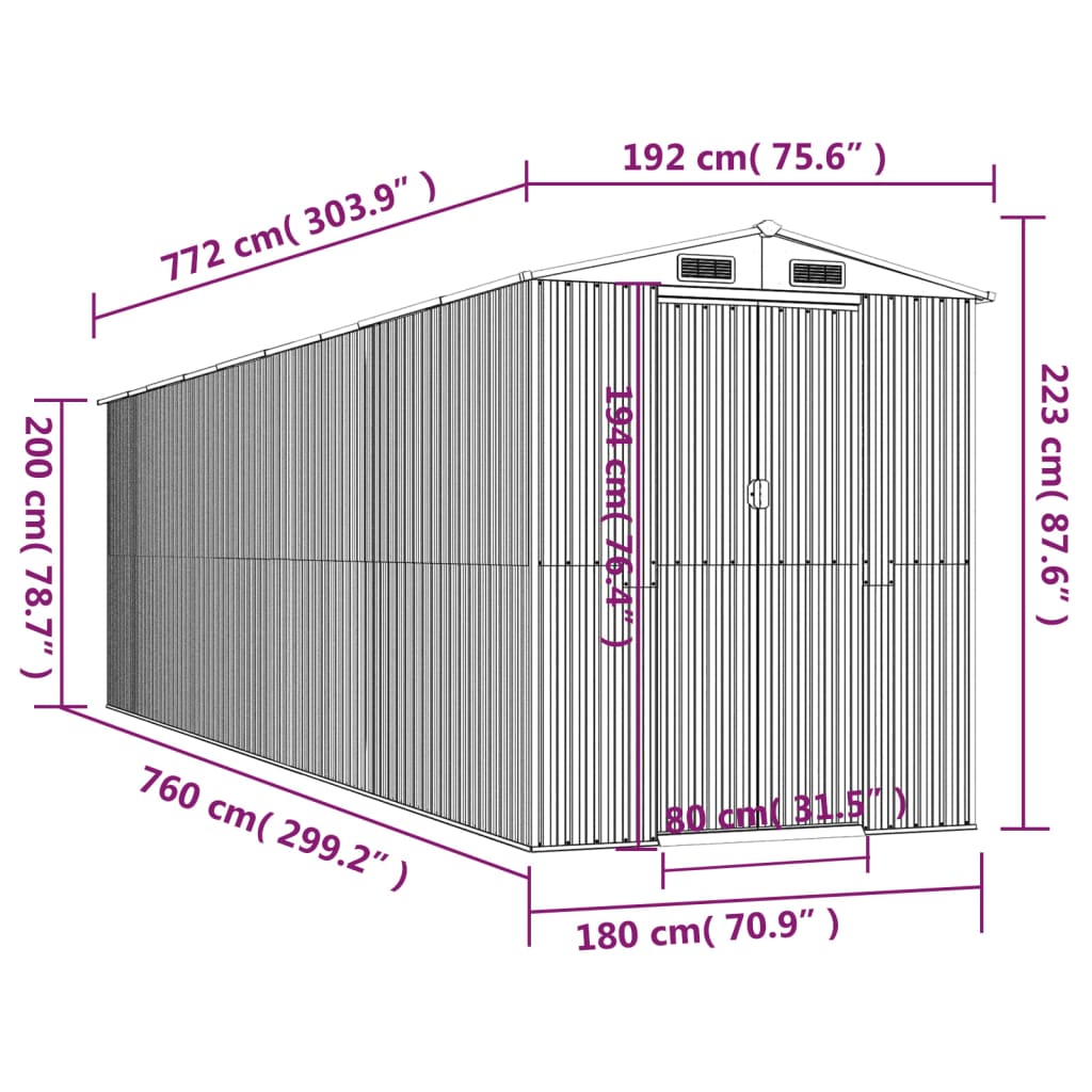 vidaXL Garden Shed Anthracite 192x772x223 cm Galvanised Steel
