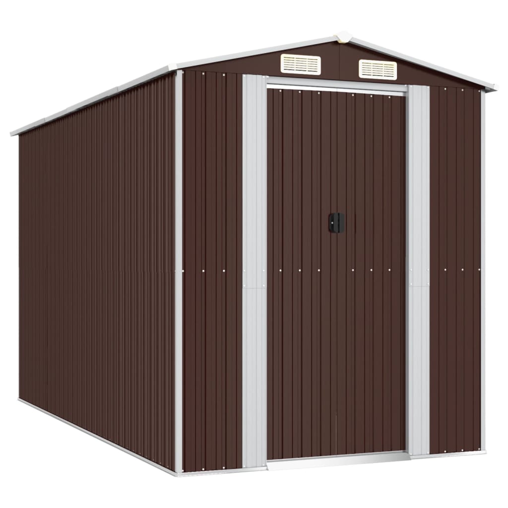 Garden Shed Dark Brown 192x357x223 cm Galvanised Steel