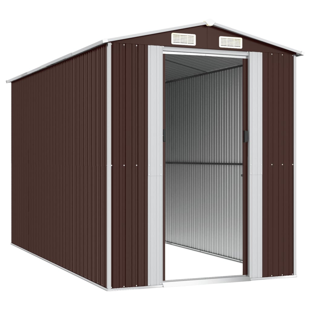 Garden Shed Dark Brown 192x357x223 cm Galvanised Steel