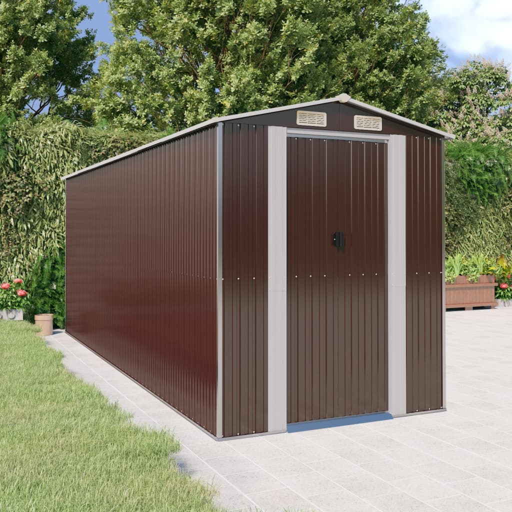 vidaXL Garden Shed Dark Brown 192x523x223 cm Galvanised Steel