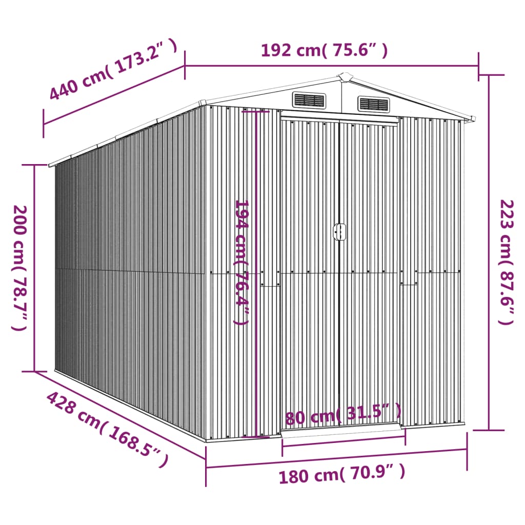 Garden Shed Light Brown 192x440x223 cm Galvanised Steel