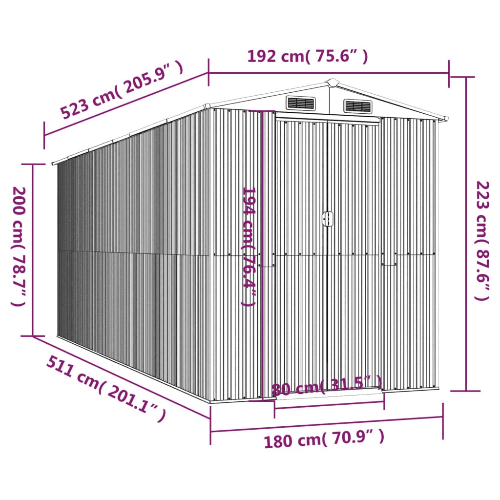 Garden Shed Light Brown 192x523x223 cm Galvanised Steel