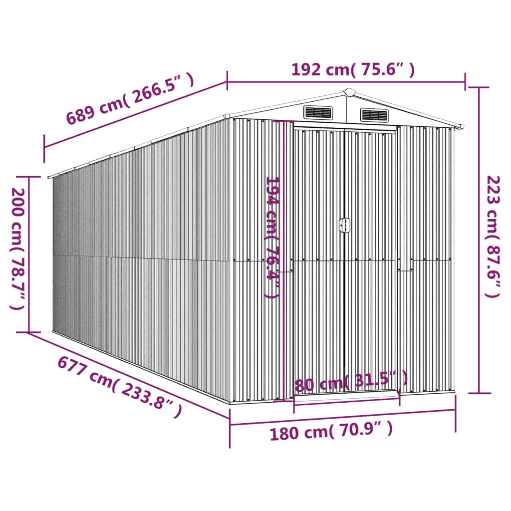 Garden Shed Light Brown 192x689x223 cm Galvanised Steel