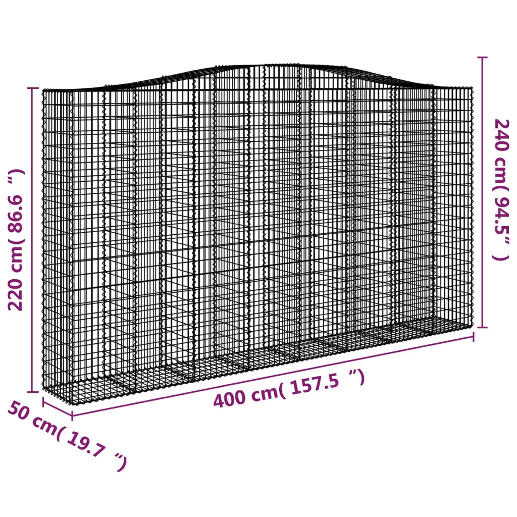Arched Gabion Basket 400x50x220/240 cm Galvanised Iron