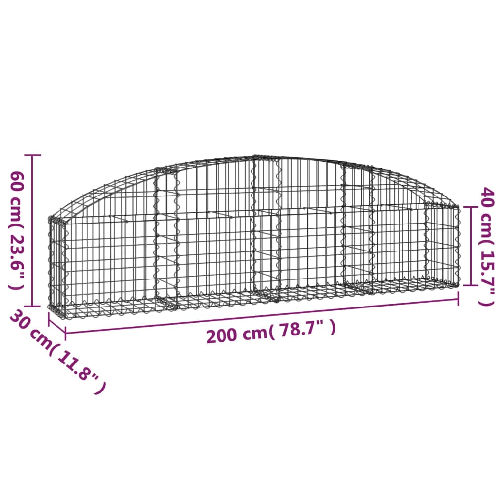 Arched Gabion Basket 200x30x40/60 cm Galvanised Iron