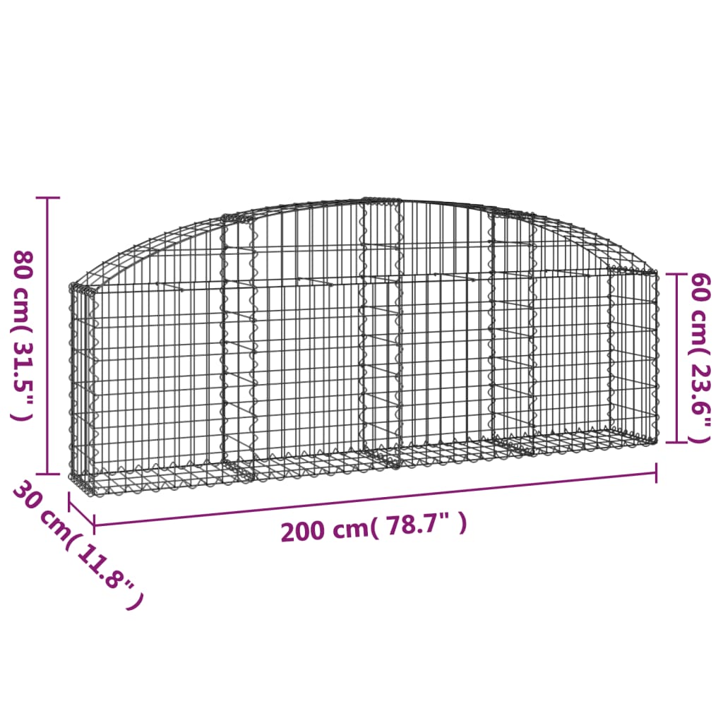 Arched Gabion Basket 200x30x60/80 cm Galvanised Iron