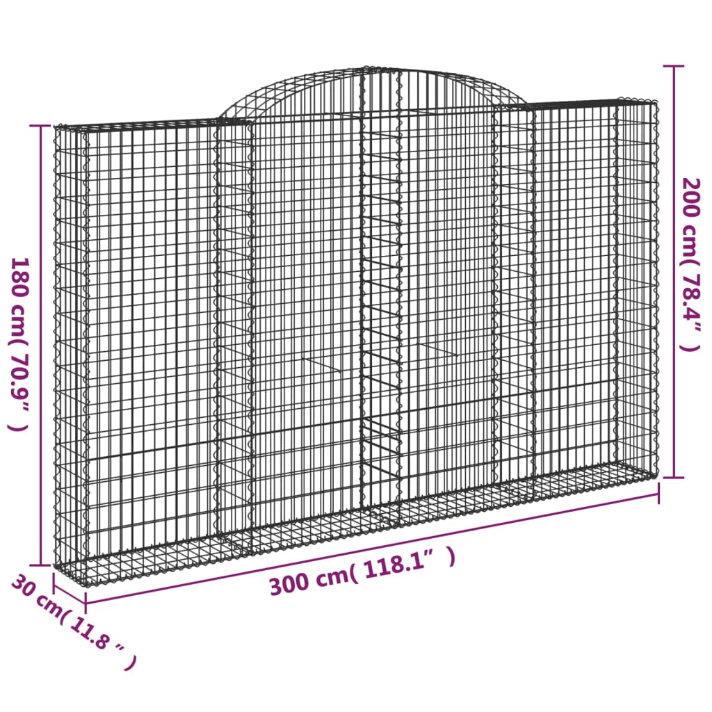 Arched Gabion Basket 300x30x180/200 cm Galvanised Iron
