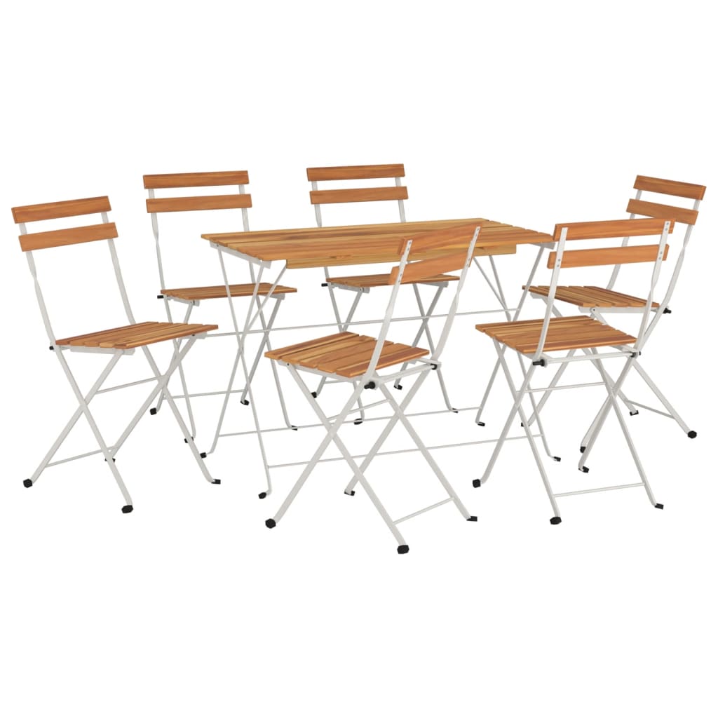 7 Piece Folding Bistro Set Solid Wood Acacia and Steel