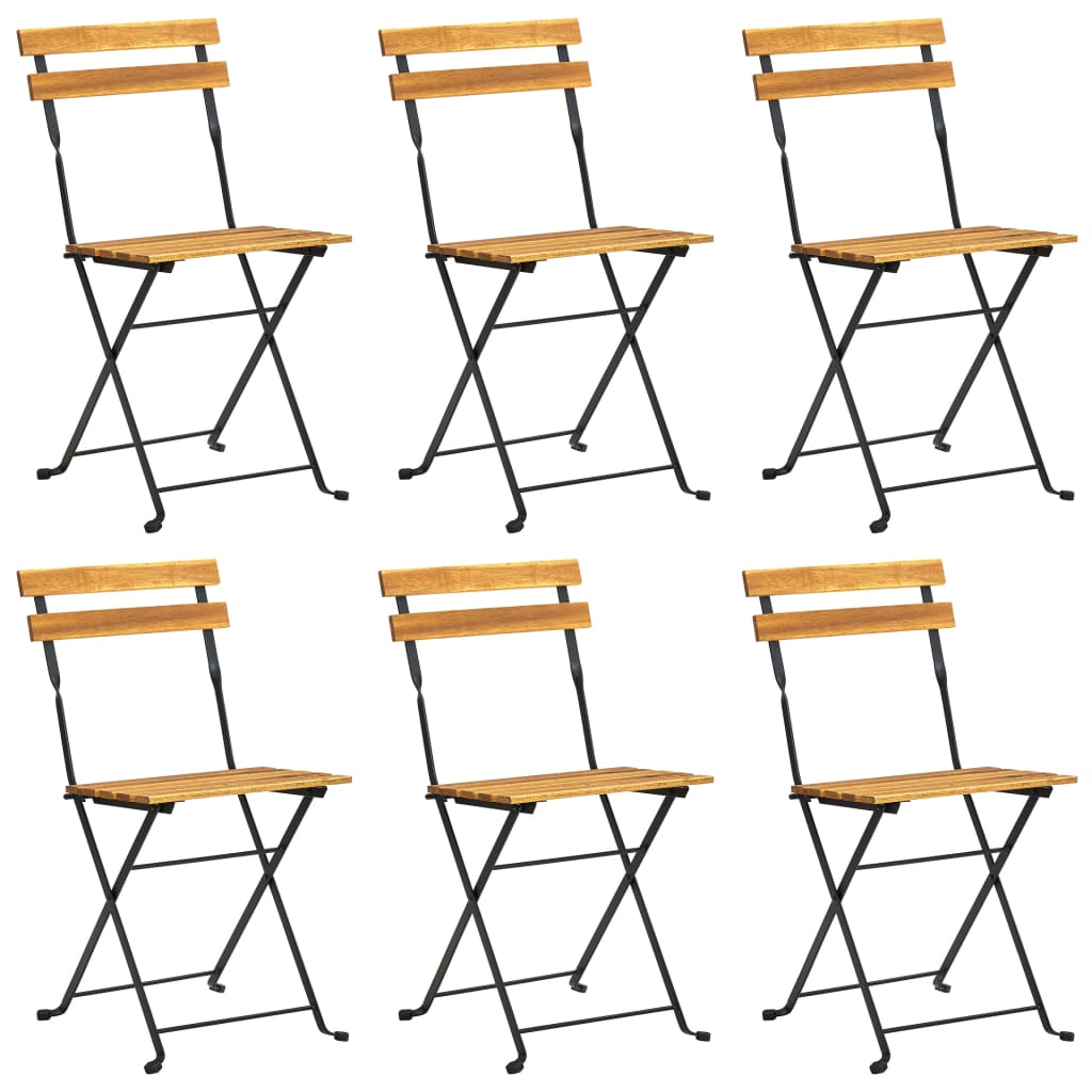 Folding Garden Chairs 6 pcs Steel and Solid Wood Acacia