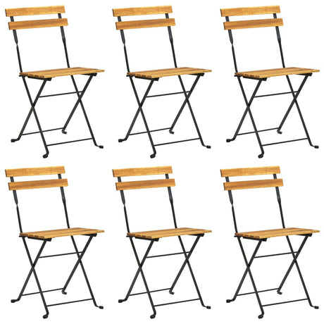 Folding Garden Chairs 6 pcs Steel and Solid Wood Acacia