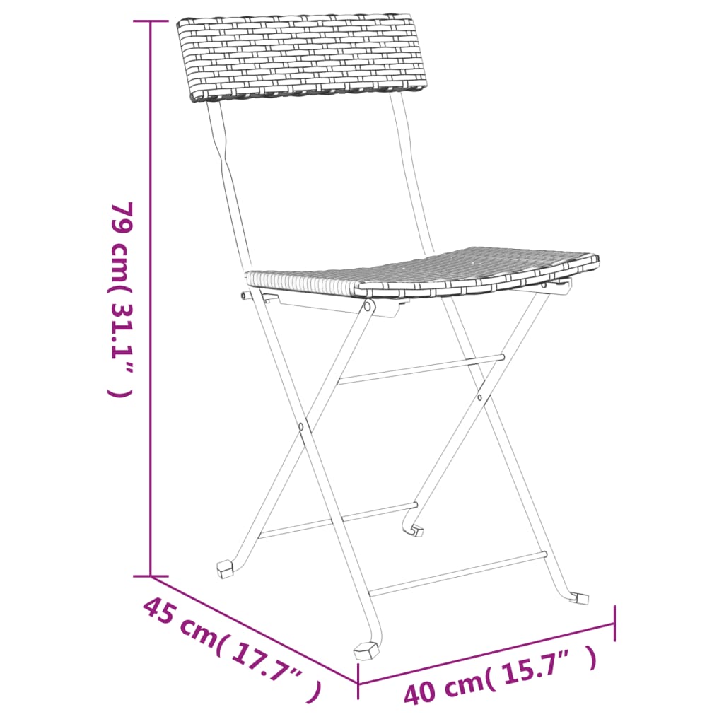 Folding Bistro Chairs 4 pcs Black Poly Rattan and Steel