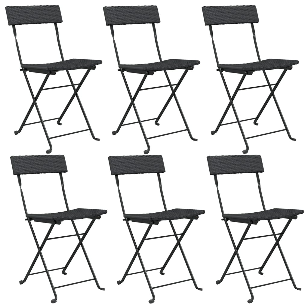 Folding Bistro Chairs 6 pcs Black Poly Rattan and Steel