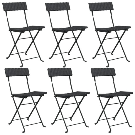 Folding Bistro Chairs 6 pcs Black Poly Rattan and Steel