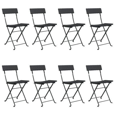 Folding Bistro Chairs 8 pcs Black Poly Rattan and Steel