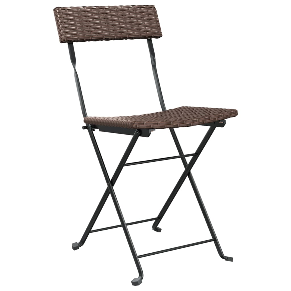 Folding Bistro Chairs 4 pcs Brown Poly Rattan and Steel