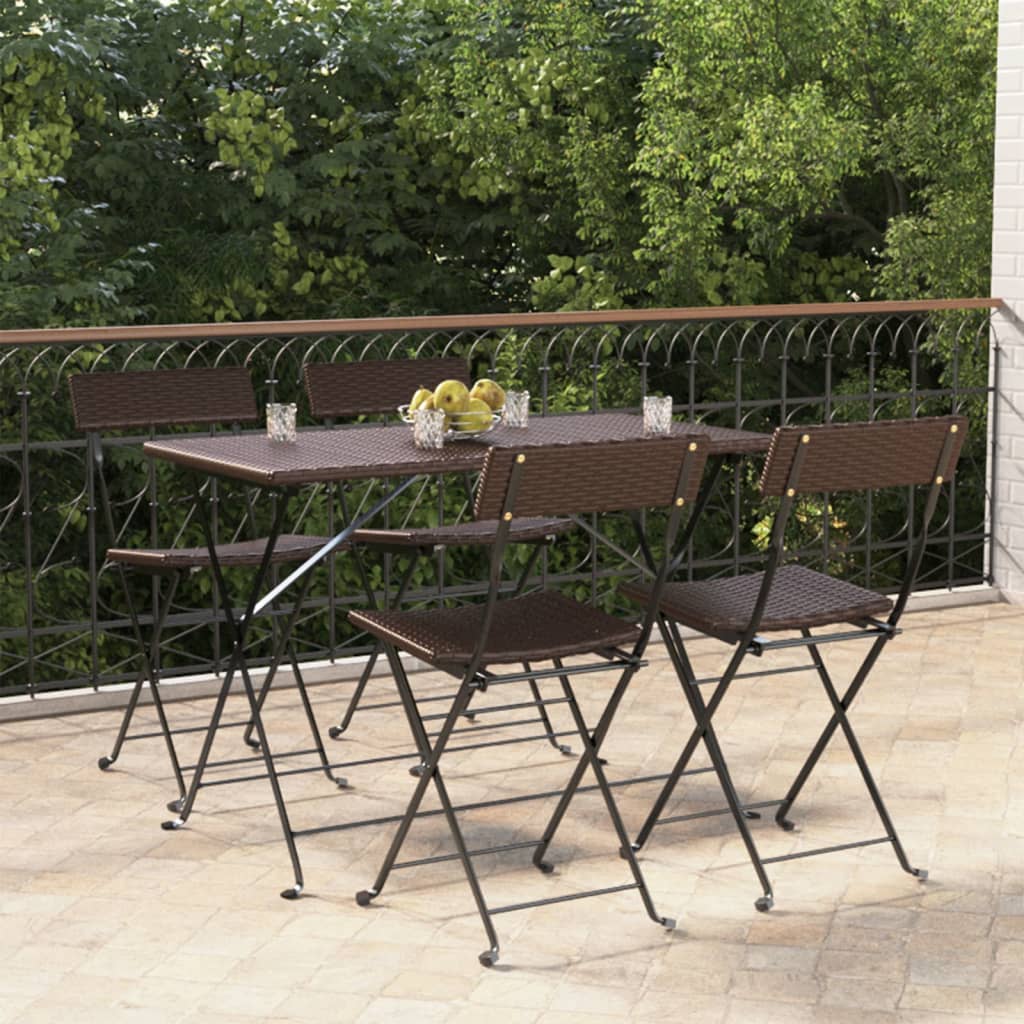 vidaXL Folding Bistro Chairs 4 pcs Brown Poly Rattan and Steel